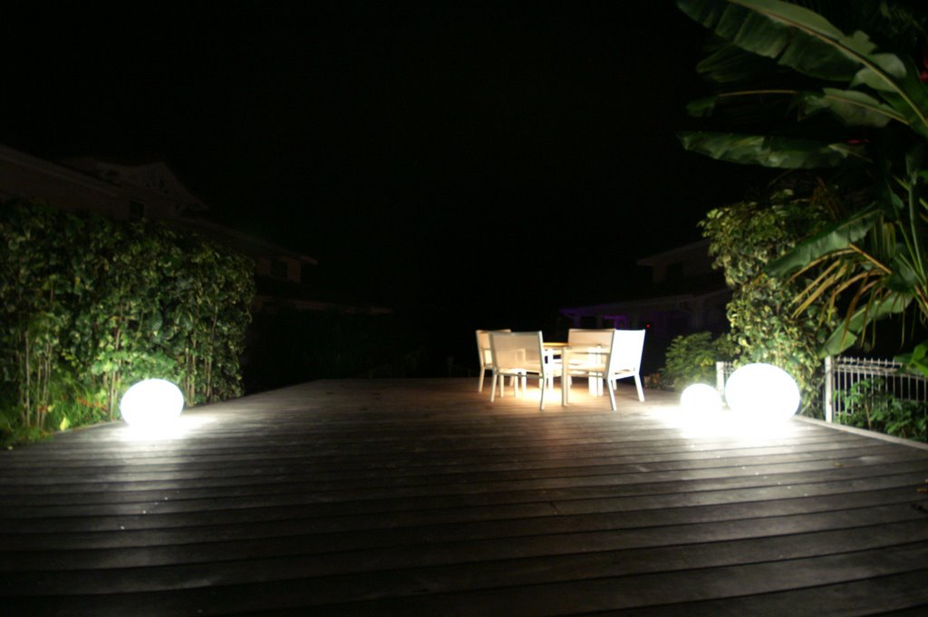 Terrasse non couverte de nuit villa luxe Guadeloupe